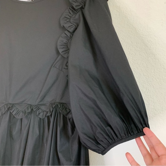 En Saison Womens Black Poplin puff long sleeve scalloped mini dress S - Picture 4 of 11